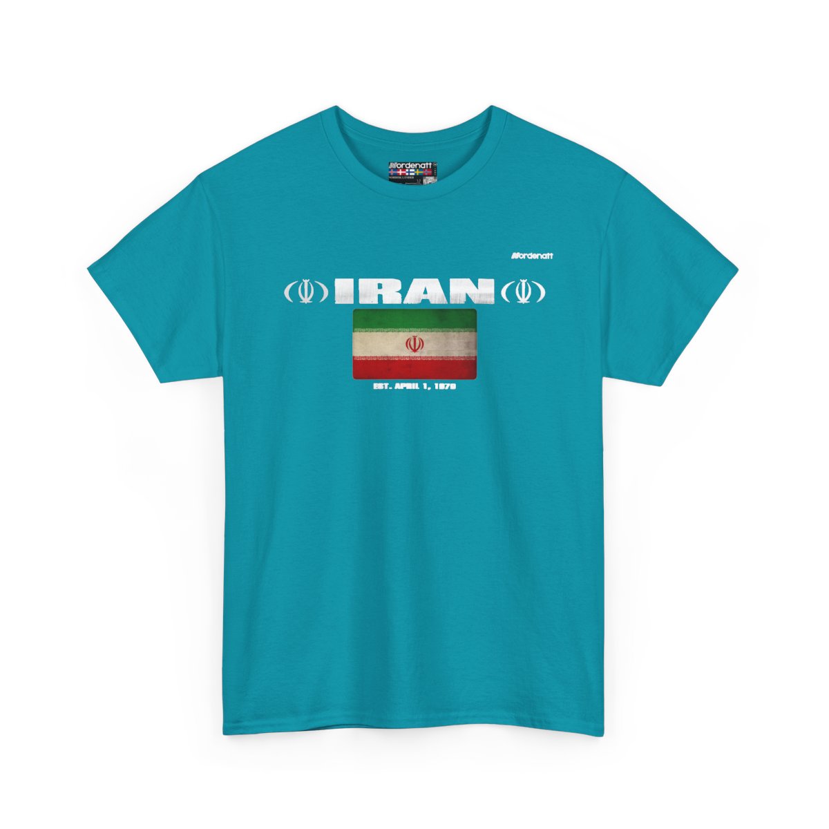Iran flag t-shirt in Tropical Blue — premium cotton, Nordenatt