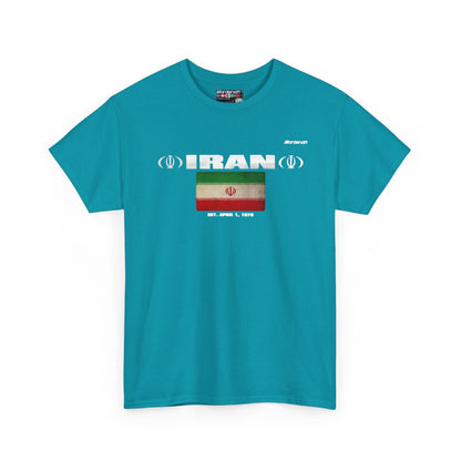 Iran flag t-shirt in Tropical Blue — premium cotton, Nordenatt