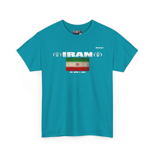 Iran flag t-shirt in Tropical Blue — premium cotton, Nordenatt