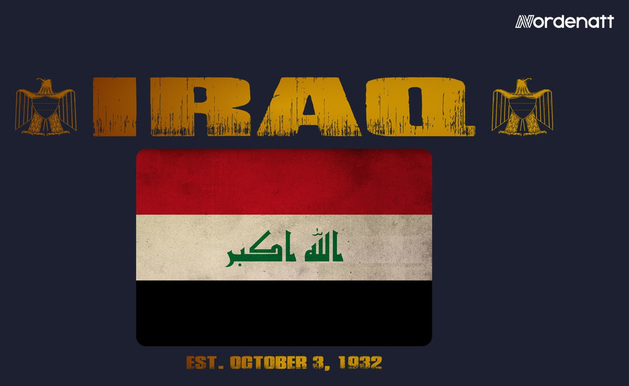Iraq design preview: flag, date and emblem inspiration printed on dark t-shirts (Nordenatt)