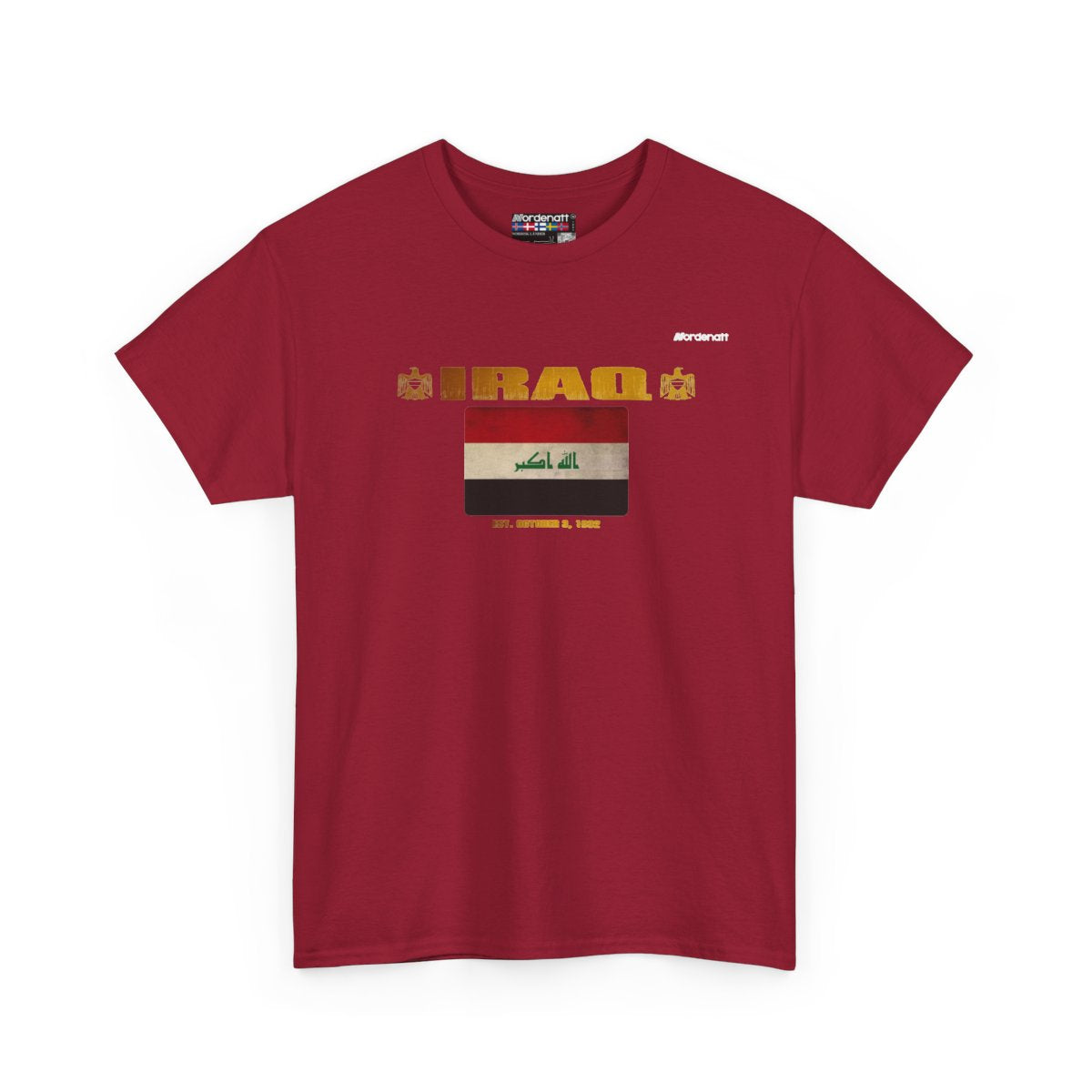 Iraq flag t-shirt in Cardinal Red — premium cotton, Nordenatt