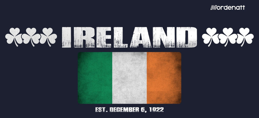 Ireland design preview: flag, date and emblem inspiration printed on dark t-shirts (Nordenatt)