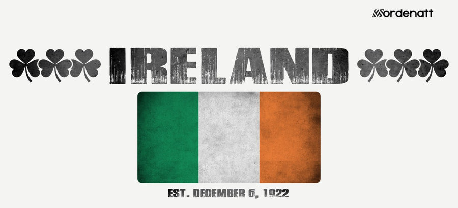 Ireland design preview: flag, date and emblem inspiration printed on light t-shirts (Nordenatt)