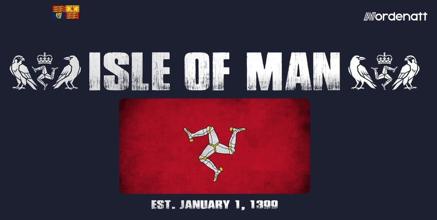 Isle of Man design preview: flag, date and emblem inspiration printed on dark t-shirts (Nordenatt)