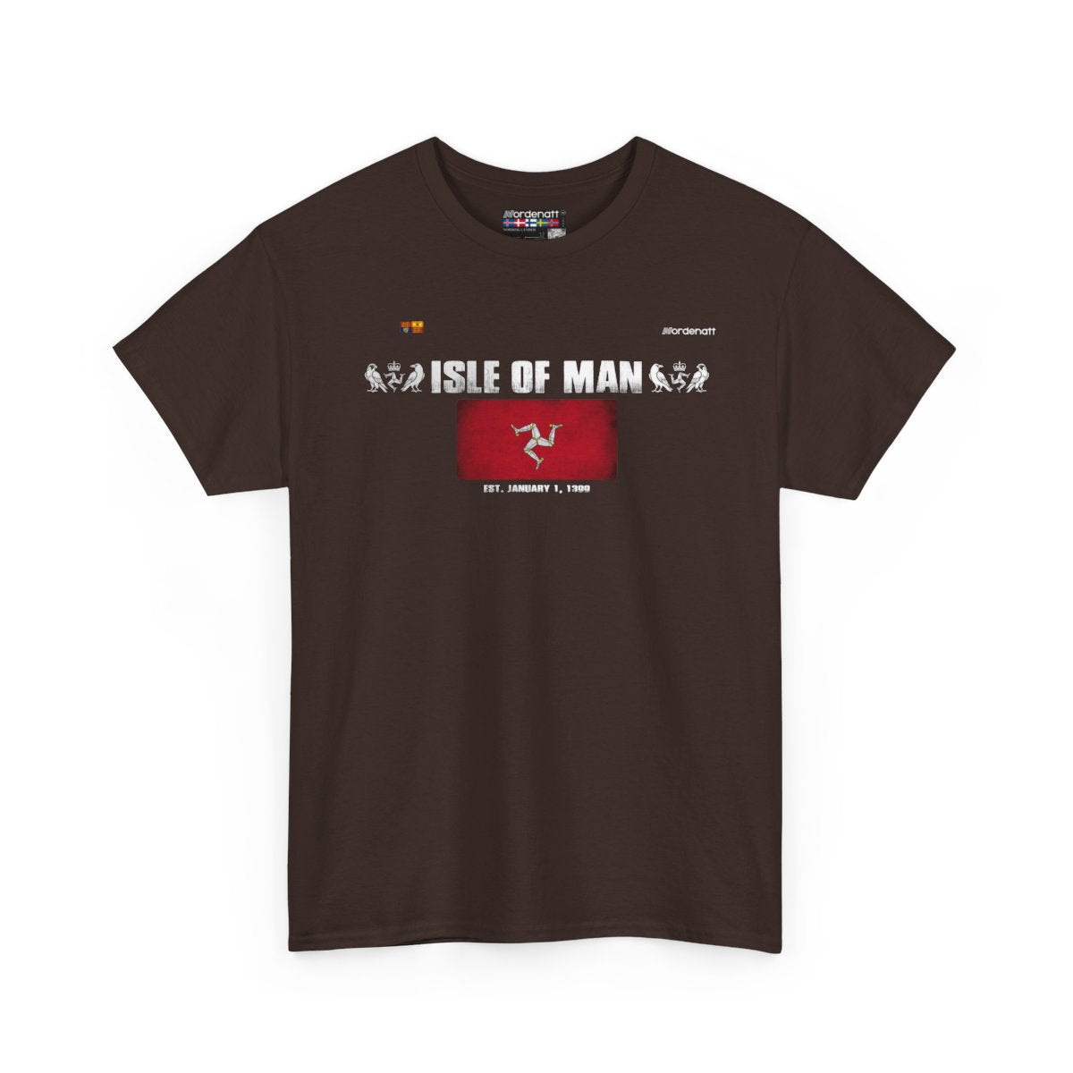 Isle Of Man flag t-shirt in Dark Chocolate — premium cotton, Nordenatt
