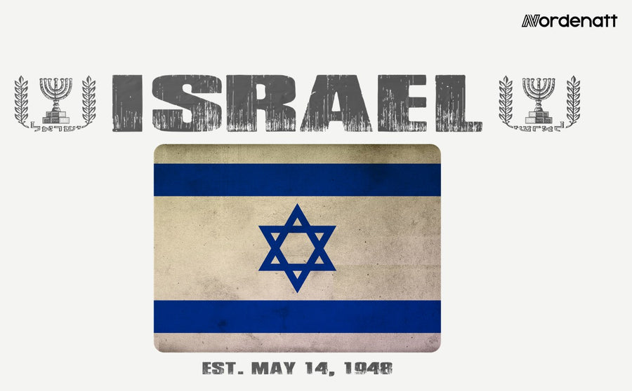 Israel design preview: flag, date and emblem inspiration printed on light t-shirts (Nordenatt)