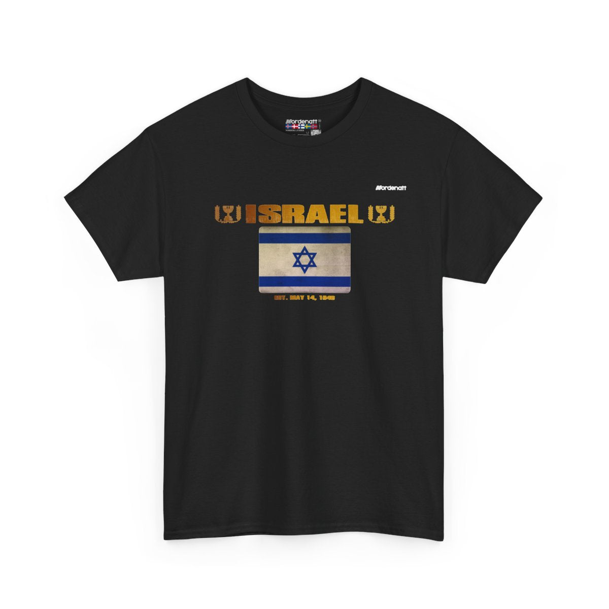 Israel flag t-shirt in Black — premium cotton, Nordenatt