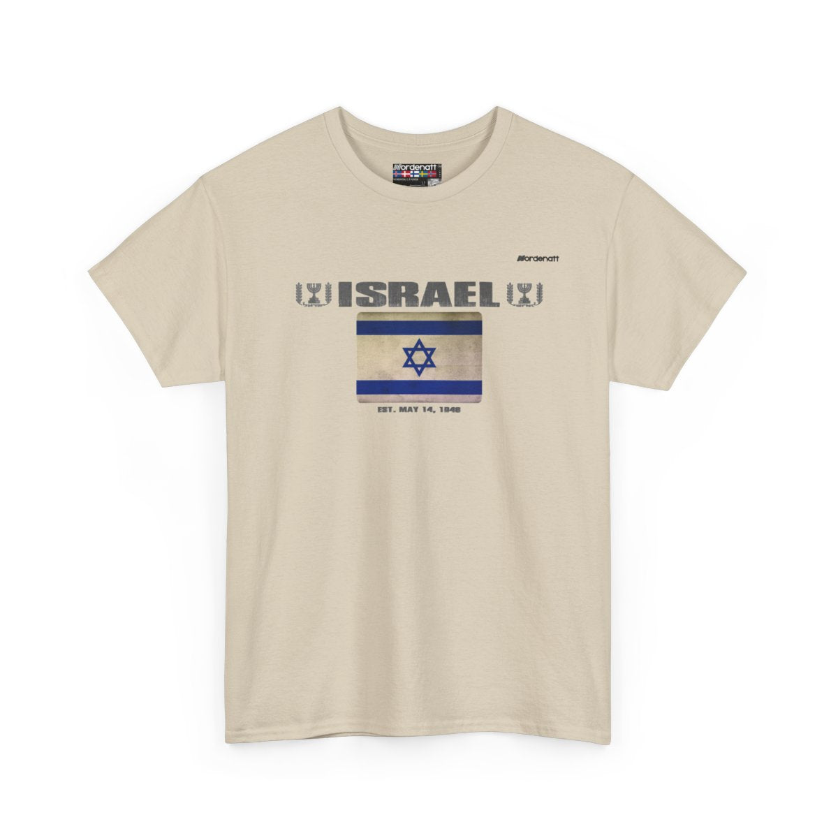 Israel flag t-shirt in Sand — premium cotton, Nordenatt