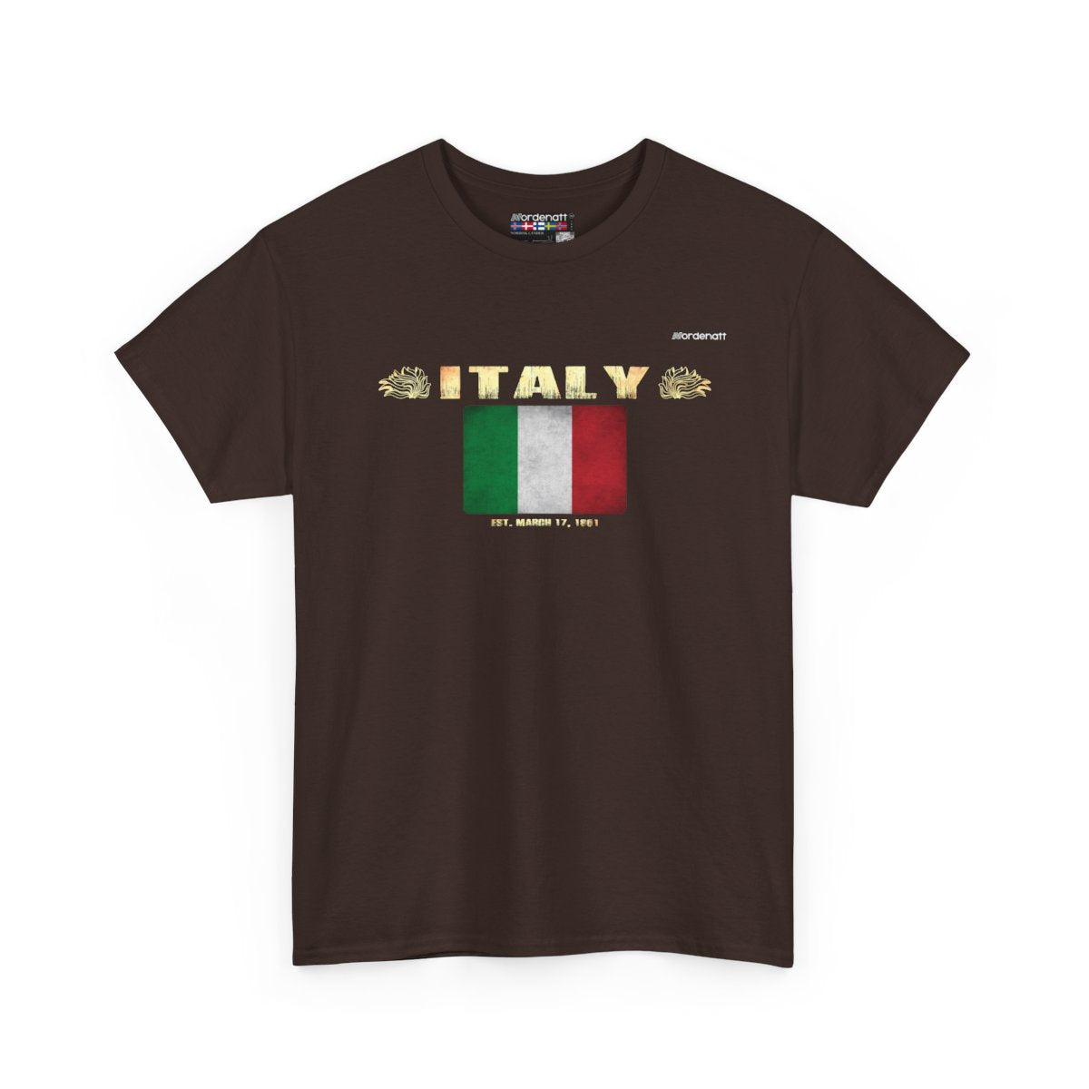 Italy flag t-shirt in Dark Chocolate — premium cotton, Nordenatt