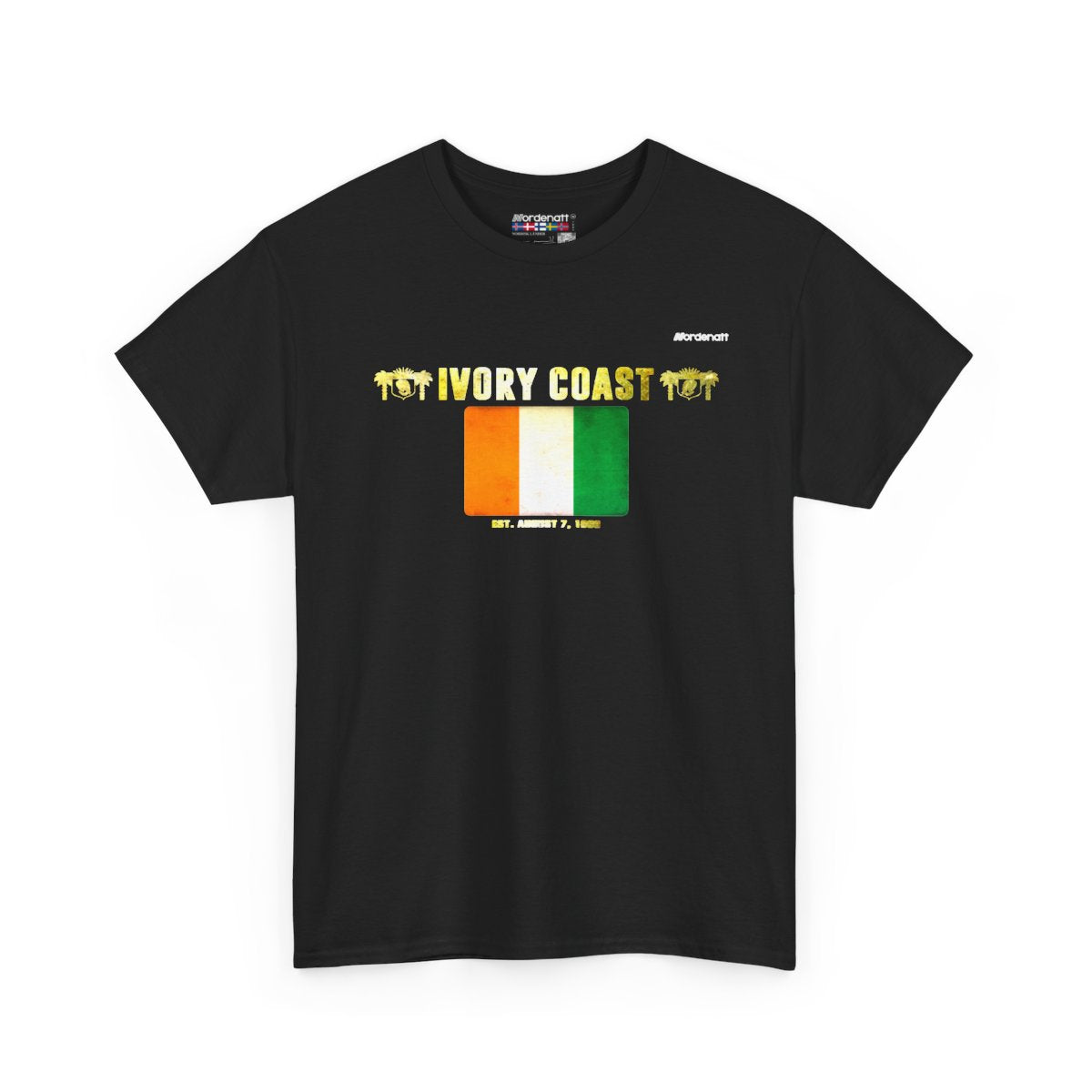 Ivory Coast flag t-shirt in Black — premium cotton, Nordenatt
