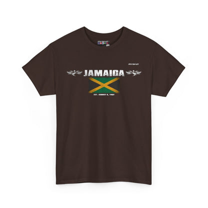 Jamaica flag t-shirt in Dark Chocolate — premium cotton, Nordenatt