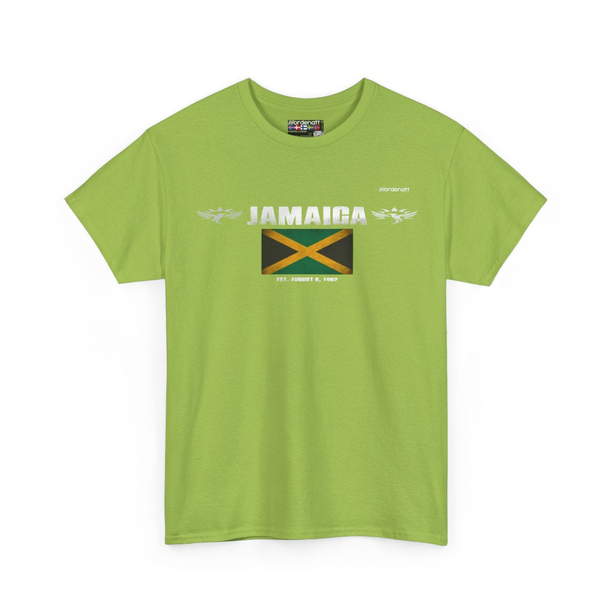 Jamaica flag t-shirt in Kiwi — premium cotton, Nordenatt