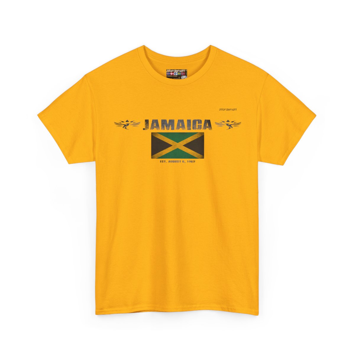 Jamaica flag t-shirt in Gold — premium cotton, Nordenatt