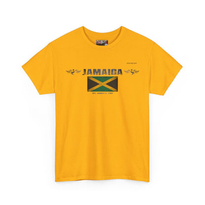 Jamaica flag t-shirt in Gold — premium cotton, Nordenatt