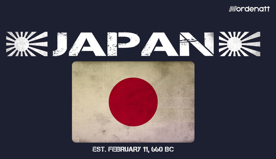 Japan design preview: flag, date and emblem inspiration printed on dark t-shirts (Nordenatt)
