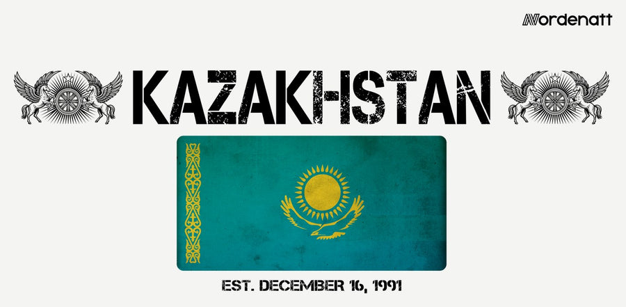 Kazakhstan design preview: flag, date and emblem inspiration printed on light t-shirts (Nordenatt)