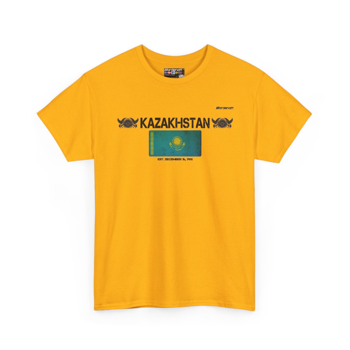 Kazakhstan flag t-shirt in Gold — premium cotton, Nordenatt