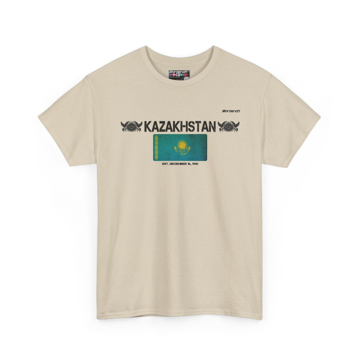 Kazakhstan flag t-shirt in Sand — premium cotton, Nordenatt
