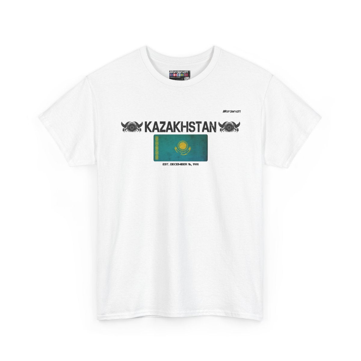 Kazakhstan flag t-shirt in White — premium cotton, Nordenatt