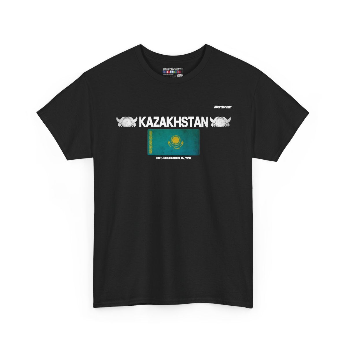Kazakhstan flag t-shirt in Black — premium cotton, Nordenatt