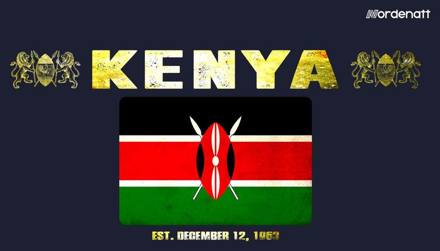 Kenya design preview: flag, date and emblem inspiration printed on dark t-shirts (Nordenatt)
