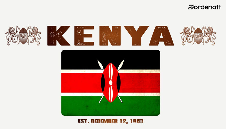 Kenya design preview: flag, date and emblem inspiration printed on light t-shirts (Nordenatt)