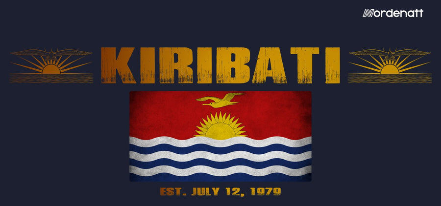Kiribati design preview: flag, date and emblem inspiration printed on dark t-shirts (Nordenatt)