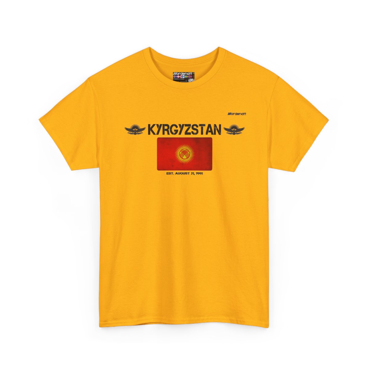 Kyrgyzstan flag t-shirt in Gold — premium cotton, Nordenatt