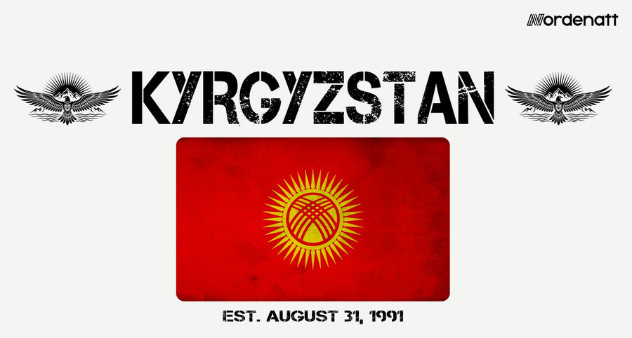 Kyrgyzstan design preview: flag, date and emblem inspiration printed on light t-shirts (Nordenatt)