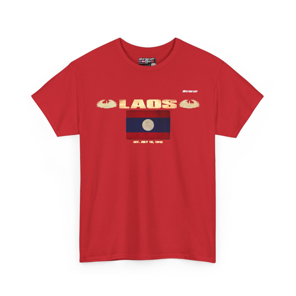 Laos flag t-shirt in Red — premium cotton, Nordenatt