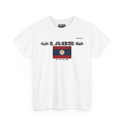 Laos flag t-shirt in White — premium cotton, Nordenatt