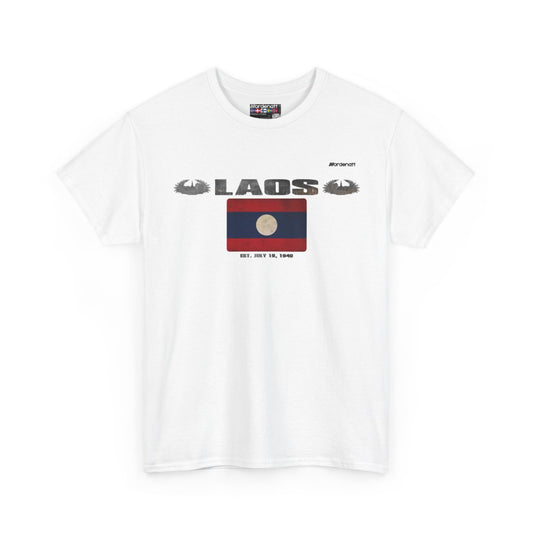 Laos flag t-shirt in White — premium cotton, Nordenatt