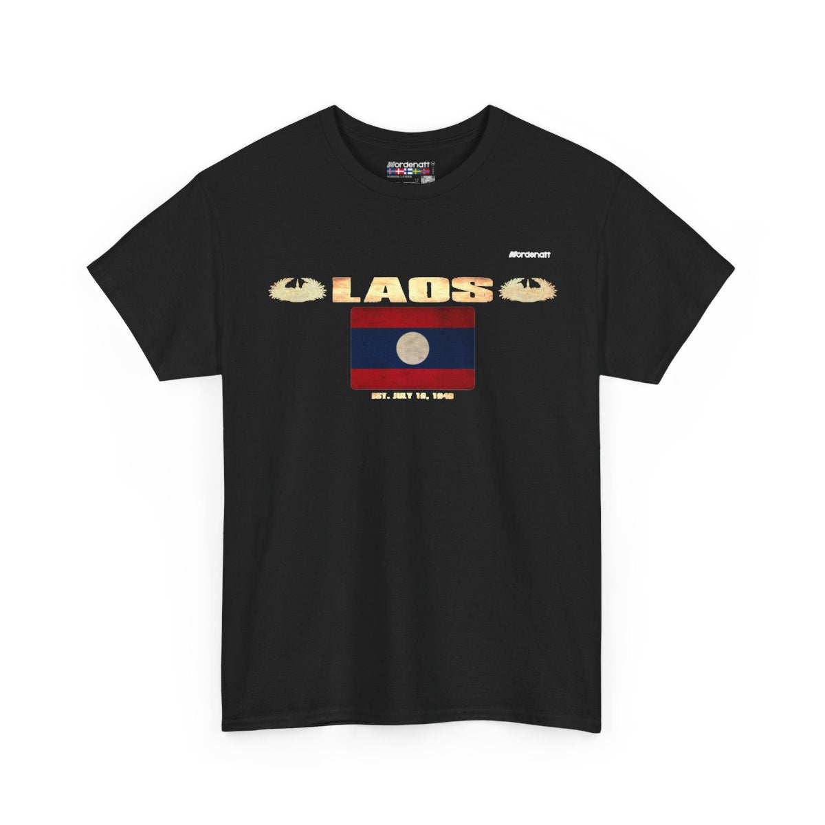 Laos flag t-shirt in Black — premium cotton, Nordenatt