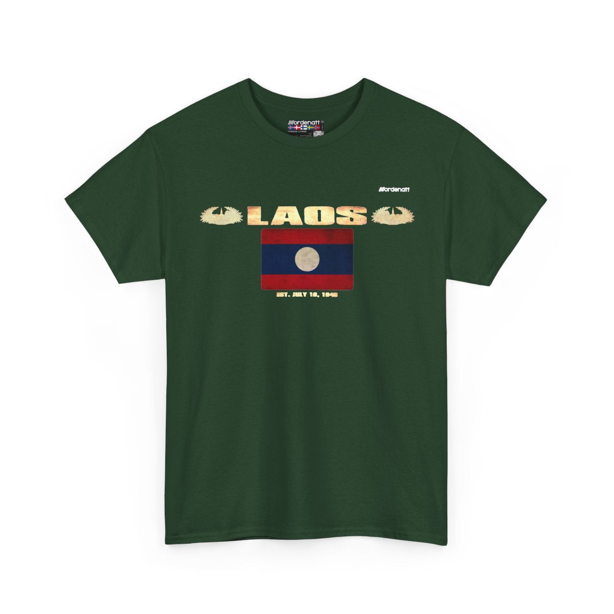 Laos flag t-shirt in Forest Green — premium cotton, Nordenatt