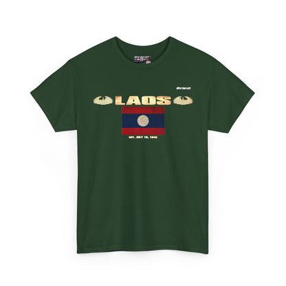Laos flag t-shirt in Forest Green — premium cotton, Nordenatt