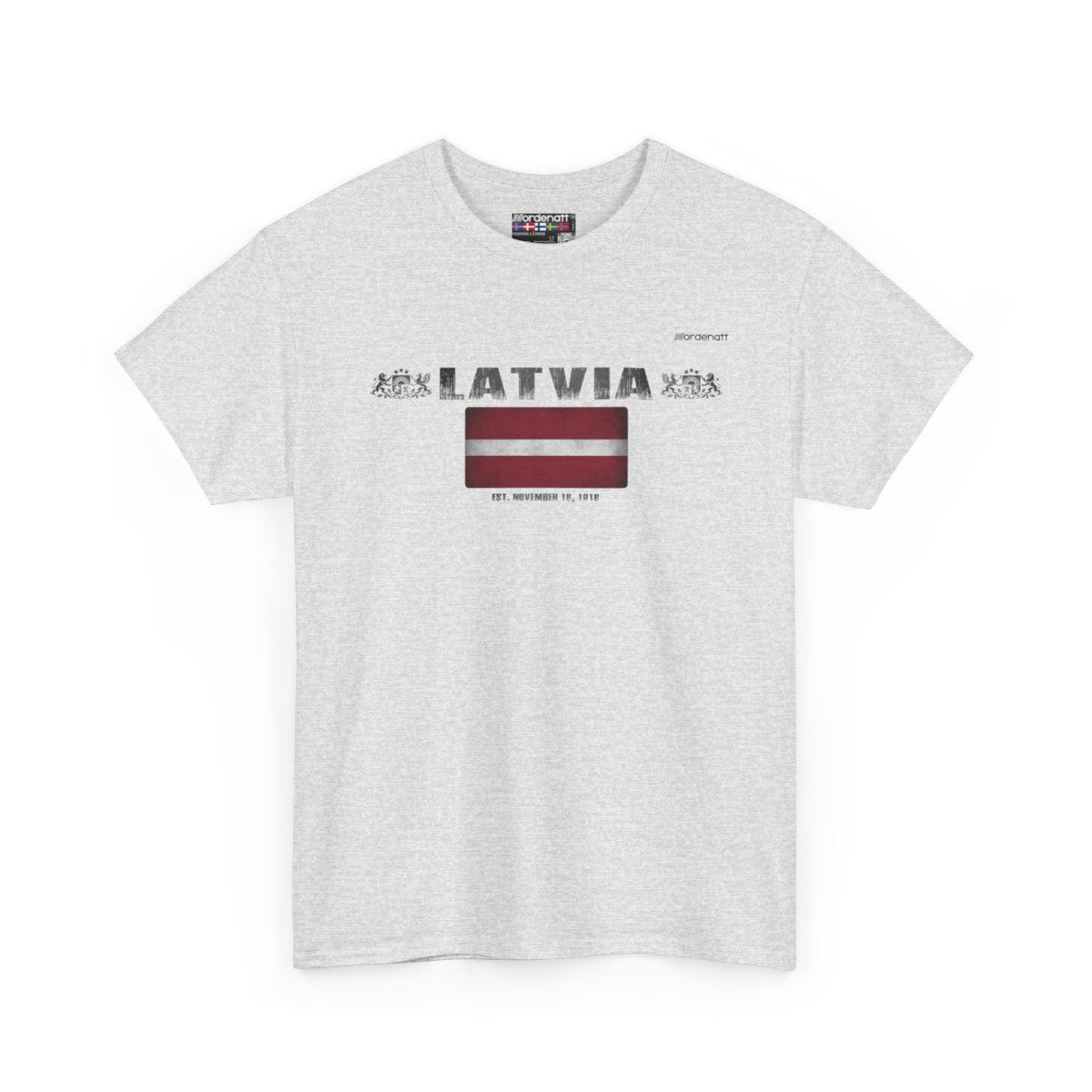 Latvia flag t-shirt in Ash — premium cotton, Nordenatt