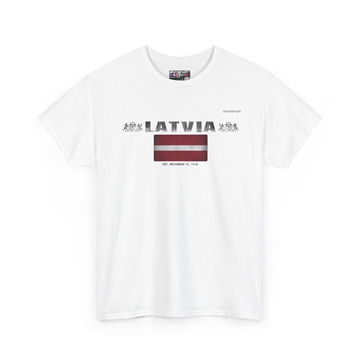 Latvia flag t-shirt in White — premium cotton, Nordenatt