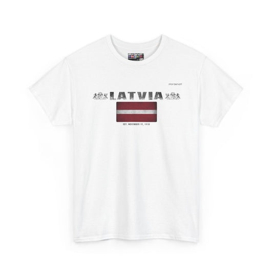 Latvia flag t-shirt in White — premium cotton, Nordenatt