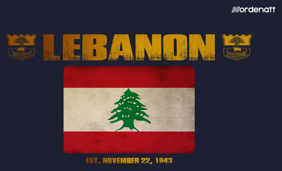 Lebanon design preview: flag, date and emblem inspiration printed on dark t-shirts (Nordenatt)