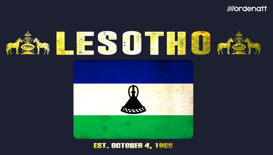 Lesotho design preview: flag, date and emblem inspiration printed on dark t-shirts (Nordenatt)