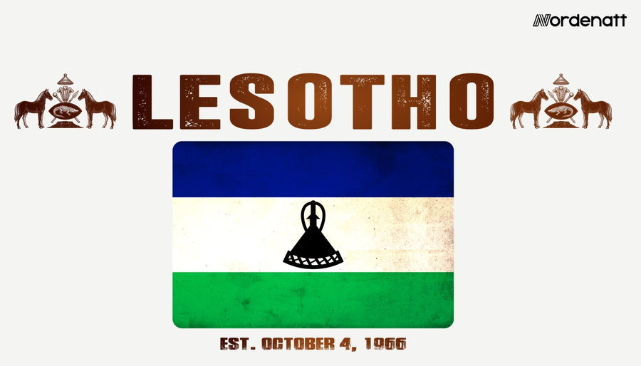 Lesotho design preview: flag, date and emblem inspiration printed on light t-shirts (Nordenatt)