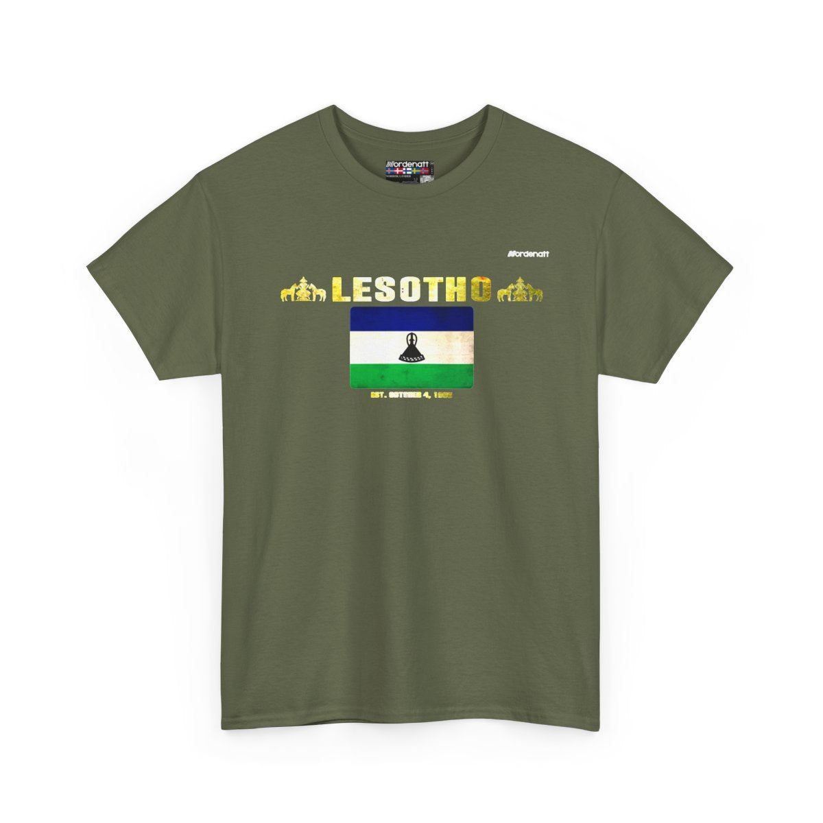Lesotho flag t-shirt in Military Green — premium cotton, Nordenatt
