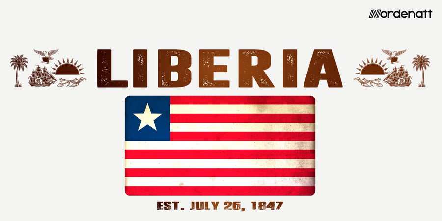 Liberia design preview: flag, date and emblem inspiration printed on light t-shirts (Nordenatt)