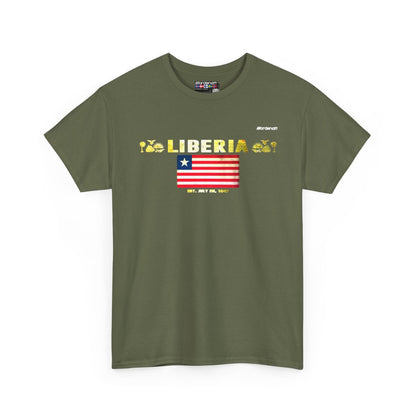 Liberia flag t-shirt in Military Green — premium cotton, Nordenatt