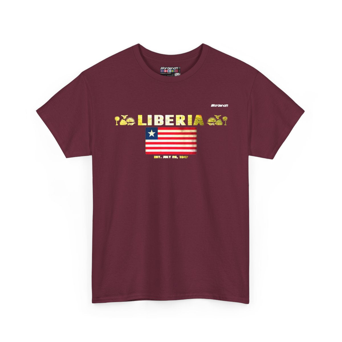 Liberia flag t-shirt in Maroon — premium cotton, Nordenatt