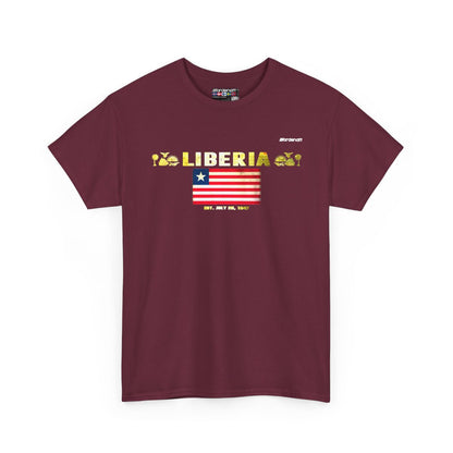 Liberia flag t-shirt in Maroon — premium cotton, Nordenatt