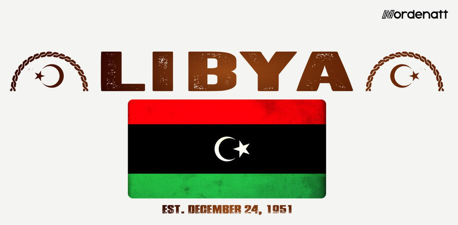 Libya design preview: flag, date and emblem inspiration printed on light t-shirts (Nordenatt)