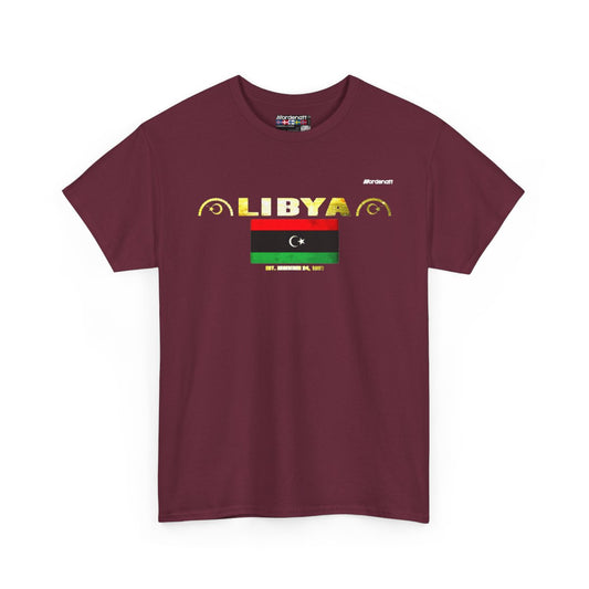 Libya flag t-shirt in Maroon — premium cotton, Nordenatt