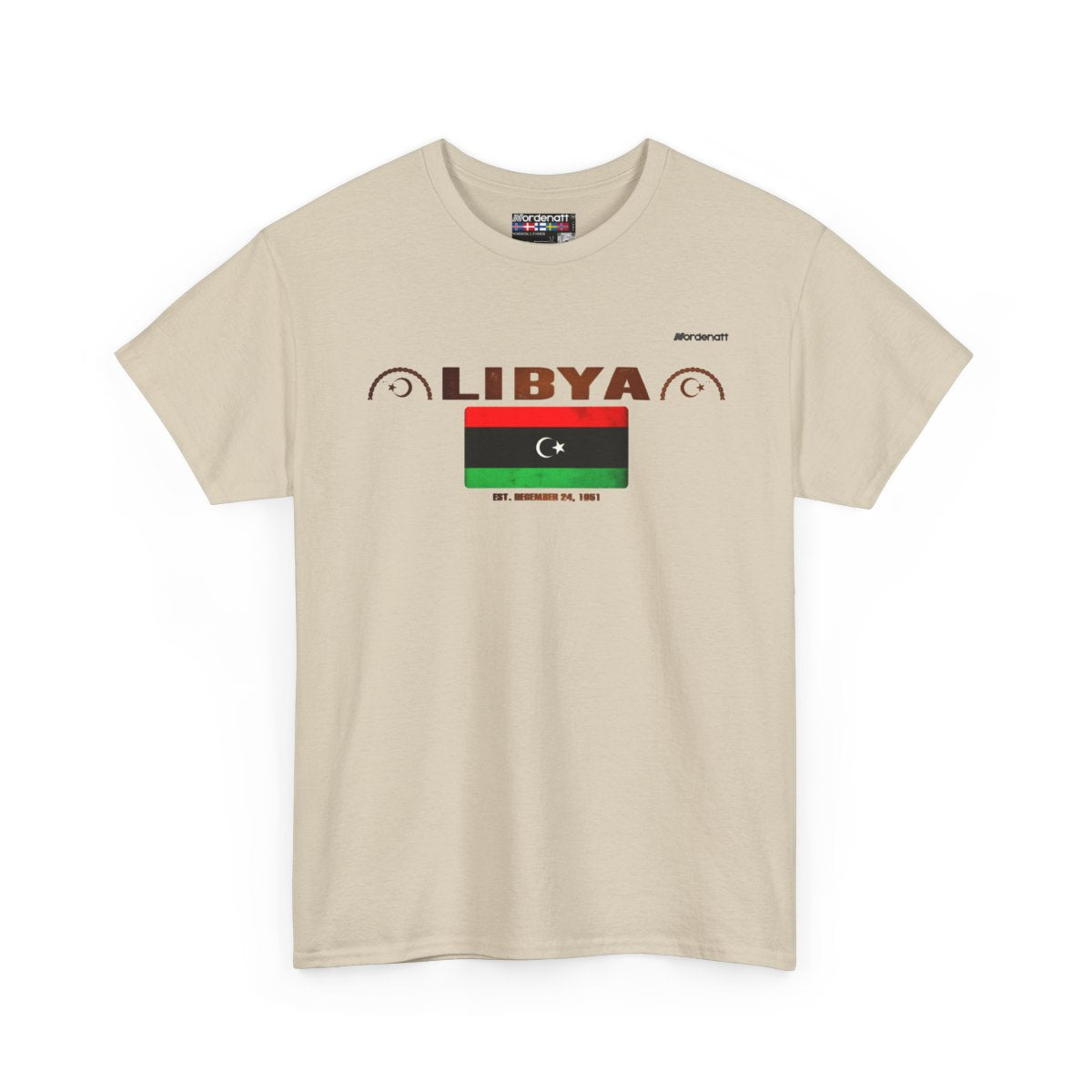 Libya flag t-shirt in Sand — premium cotton, Nordenatt