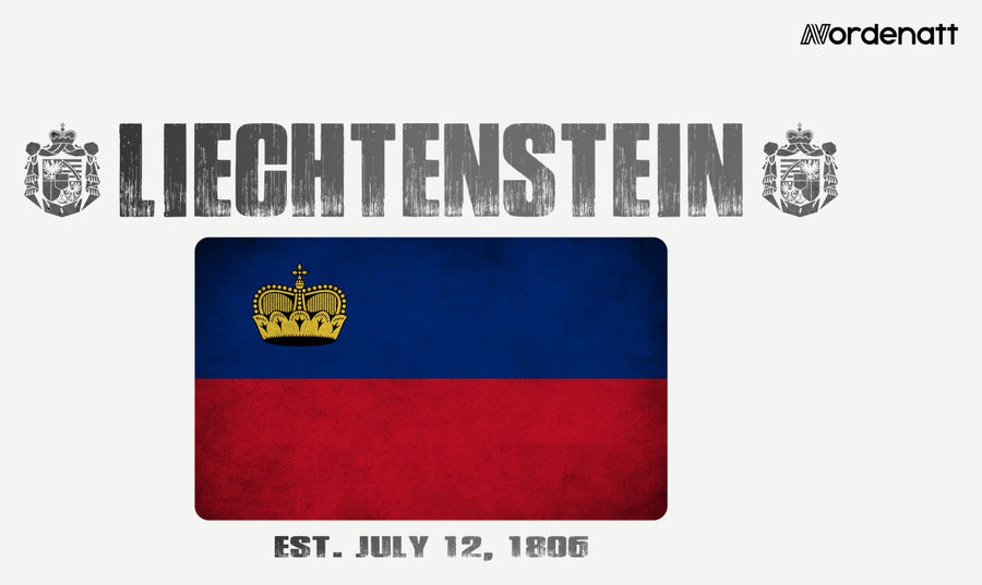 Liechtenstein design preview: flag, date and emblem inspiration printed on light t-shirts (Nordenatt)
